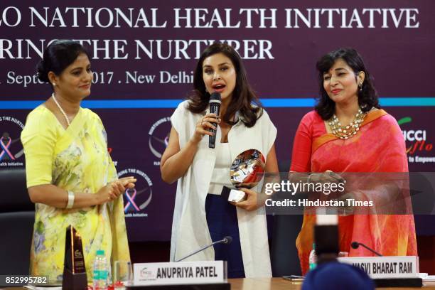 Bollywood actor Lisa Ray during a program "Call for Action: Expanding cancer care for women in India", on September 21, 2017 in New Delhi, India....