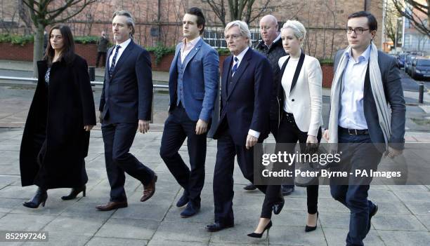 Coronation Street actor William Roache arrives at Preston Crown Court, with Rosalind Bennett and her husband Linus Roache, James Roache, daughter...