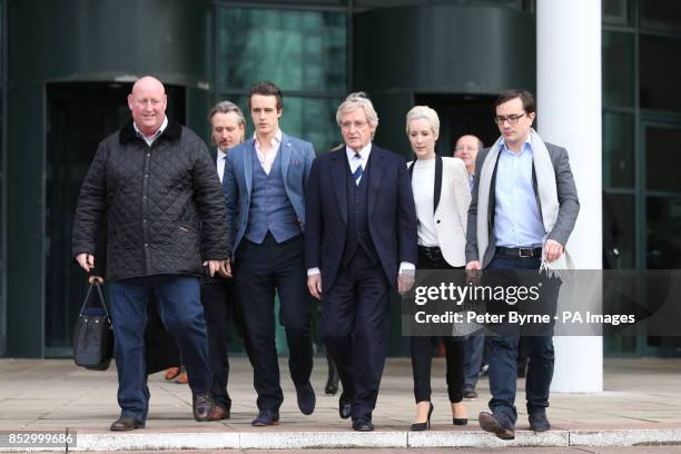 Coronation Street actor William Roache outside Preston Crown Court, with unknown security, Linus Roache, James Roache, William Roache, daughter...