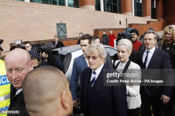 Coronation Street actor William Roache leaves Preston Crown Court, with son James Roache daughter Verity and son Linus Roache, as he was today found...