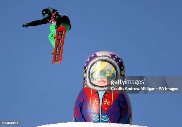 Ireland's Seamus O'Connor during snowboard Slopestyle training at the Rosa Khutor Extreme Park during the 2014 Sochi Olympic Games in Krasnaya...