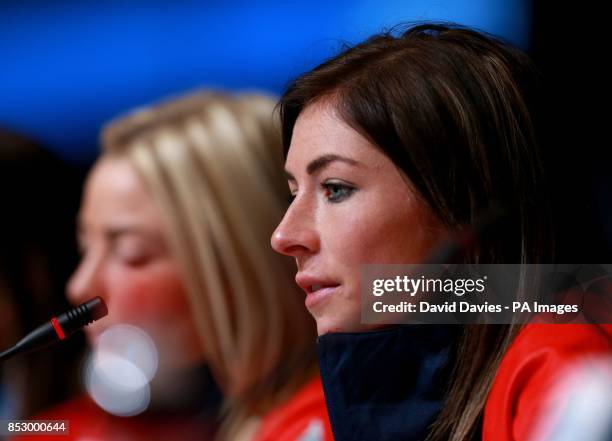 Great Britain's Eve Muirhead in a press conference during the 2014 Sochi Olympic Games in Krasnaya Polyana, Russia.