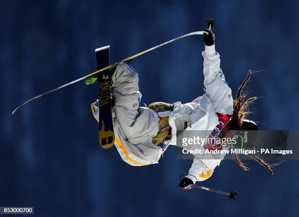 Swedens Henrik Harlaut during ski Slopestyle training at the Rosa Khutor Extreme Park during the 2014 Sochi Olympic Games in Krasnaya Polyana, Russia.