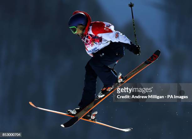 Great Britain's Katie Summerhayes during ski Slopestyle training at the Rosa Khutor Extreme Park during the 2014 Sochi Olympic Games in Krasnaya...