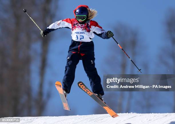 Great Britain's Katie Summerhayes during ski Slopestyle training at the Rosa Khutor Extreme Park during the 2014 Sochi Olympic Games in Krasnaya...