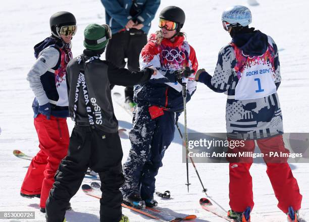 Great Britain's James Woods after falling during ski Slopestyle training at the Rosa Khutor Extreme Park during the 2014 Sochi Olympic Games in...