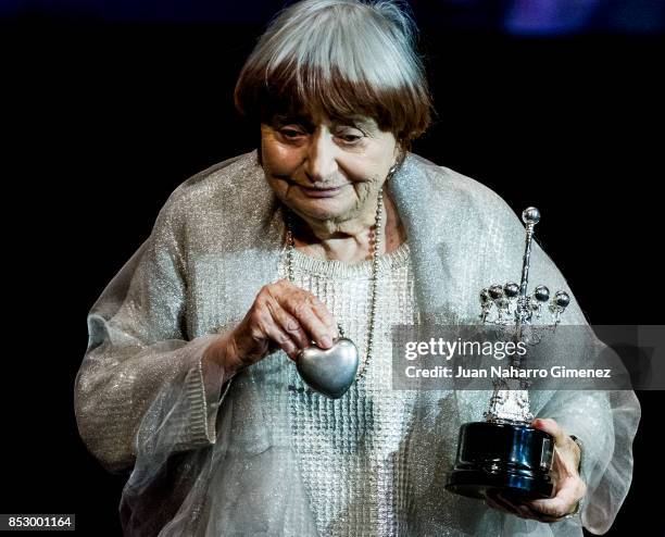 Agnes Varda receives Donostia Award during 65th San Sebastian Film Festival on September 24, 2017 in San Sebastian, Spain.