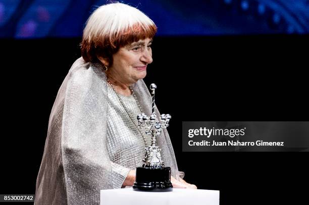 Agnes Varda receives Donostia Award during 65th San Sebastian Film Festival on September 24, 2017 in San Sebastian, Spain.