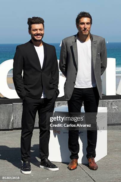 Kev Adams and Vincent Elbaz attend attend 'To The Top' photocall during 65th San Sebastian Film Festival on September 24, 2017 in San Sebastian,...