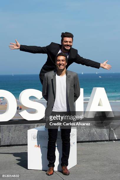 Kev Adams and Vincent Elbaz attend the 'To The Top' photocall during the 65th San Sebastian Film Festival on September 24, 2017 in San Sebastian,...