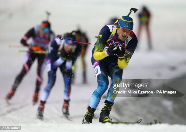 Sweden's Fredrik Lindstroem in the Biathlon Men's 12.5km Pursuit at The Laura Cross-Country and Biathlon Centre during the 2014 Sochi Olympic Games...