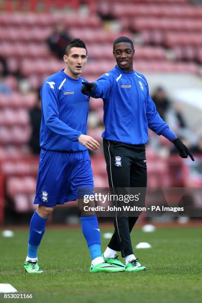 Birmingham City's Federico Macheda and Tyler Blackett