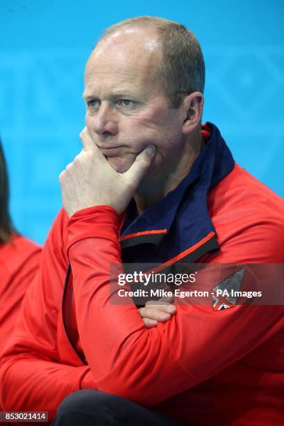 Great Britain's coach David hay in the Curling Round Robin Session 3 at the Ice Cube Curling Centre during the 2014 Sochi Olympic Games in Krasnaya...