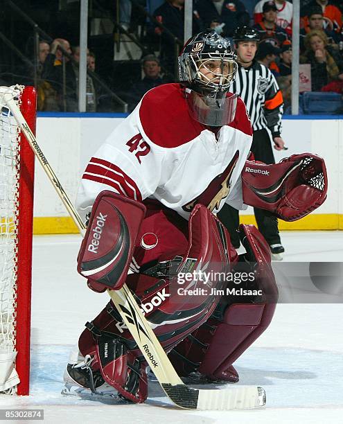 Josh Tordjman of the Phoenix Coyotes skates against the New York Islanders on March 8, 2009 at Nassau Coliseum in Uniondale, New York. The Isles...