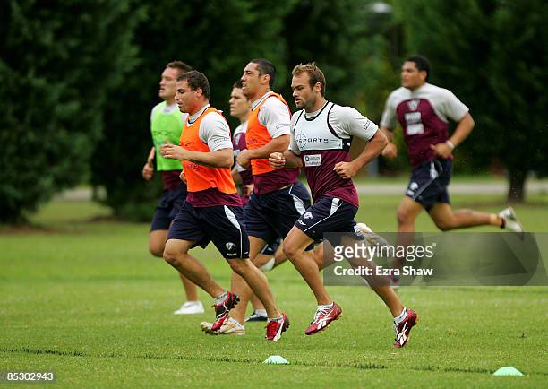 Brett Stewart of the Sea Eagles works out during for a Manly Warringah Sea Eagles NRL training session at the NSW Academy of Sport in Narrabeen on...