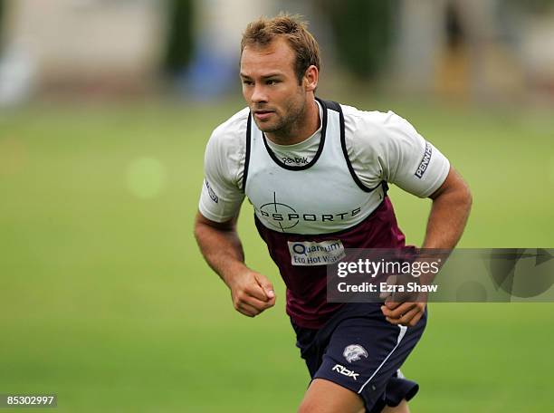 Brett Stewart of the Sea Eagles works out during for a Manly Warringah Sea Eagles NRL training session at the NSW Academy of Sport in Narrabeen on...