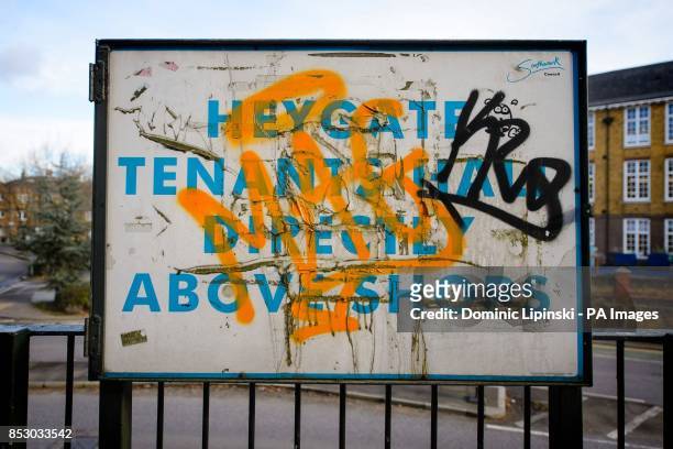 Sign on the Heygate Estate, in Elephant and Castle, in south London, which is in the process of being demolished.