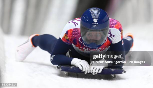 Great Britain's Lizzy Yarnold after run 3 of the Women's Skeleton Final at Sanki Sliding Centre during the 2014 Sochi Olympic Games in Krasnaya...