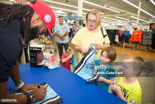 American football player Michael Griffin signs autographs and meets with customers at Walmart on September 23, 2017 in Hopkinsville, Kentucky.