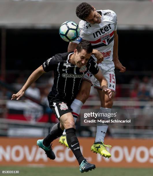 Of Sao Paulo vies the ball with of Corinthians during the match between Sao Paulo and Corinthians for the Brasileirao Series A 2017 at Morumbi...