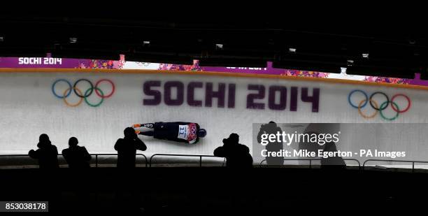 Great Britain's Kristan Bromley in race 4 of the Men's Skeleton Final at Sanki Sliding Centre during the 2014 Sochi Olympic Games in Krasnaya...