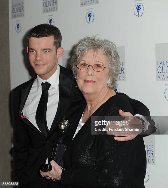 Margaret Tyzack poses with The Best Actress Award for The Chalk Garden presented by Russell Tovey during The Laurence Olivier Awards at The Grosvenor...
