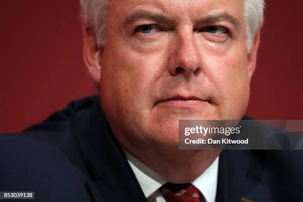 First Minister of Wales Carwyn Jones speaks in the main hall during day one of the Labour Party Conference on September 24, 2017 in Brighton, England.