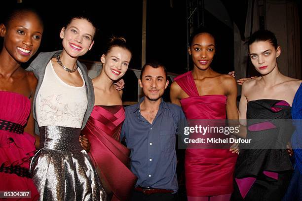 Esteban Cortazer and models attends in Backstage the Emanuel Ungaro Ready-to-Wear A/W 2009 fashion show during Paris Fashion Week at Le Carrousel du...