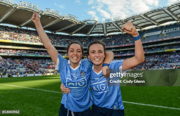 Dublin , Ireland - 24 September 2017; Sinéad Goldrick, left, and Niamh McEvoy of Dublin celebrate following the TG4 Ladies Football All-Ireland...