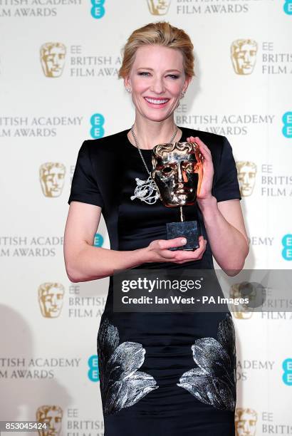 Cate Blanchett with the Best Actress award for 'Blue Jasmine', at The EE British Academy Film Awards 2014, at the Royal Opera House, Bow Street,...