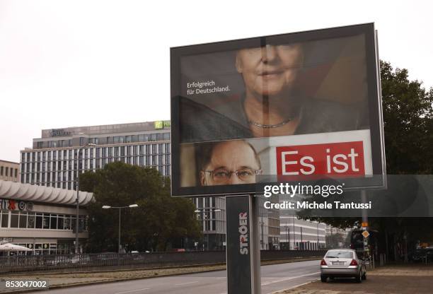 German Chancellor and Christian Democrat Angela Merkel German Social Democrat and chancellor candidate Martin Schulz are seen on a rollover election...