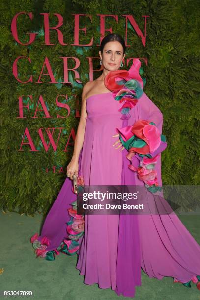 Livia Firth attends the Green Carpet Fashion Awards, Italia, wearing Roberto Capucci for the Green Carpet Challenge at Teatro Alla Scala on September...