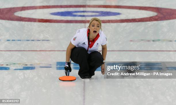 Great Britain's Anna Sloan during the Women's Curling Round Robin match at the Ice Cube Curling Centre, during the 2014 Sochi Olympic Games in Sochi,...