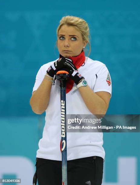 Great Britain's Anna Sloan during the Women's Curling Round Robin match at the Ice Cube Curling Centre, during the 2014 Sochi Olympic Games in Sochi,...