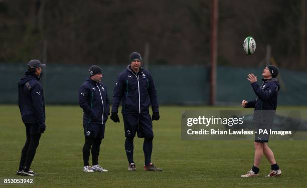 Head coach Joe Schmidt with assistant coach Les Kiss, Richie Murphy and forwards coach John Plumtree during a Training Session at Carton House,...