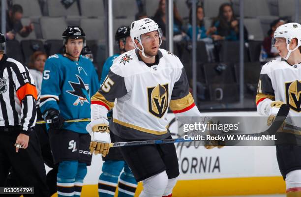 Stefan Matteau of the Vegas Golden Knights skates against the San Jose Sharks at SAP Center on September 21, 2017 in San Jose, California.