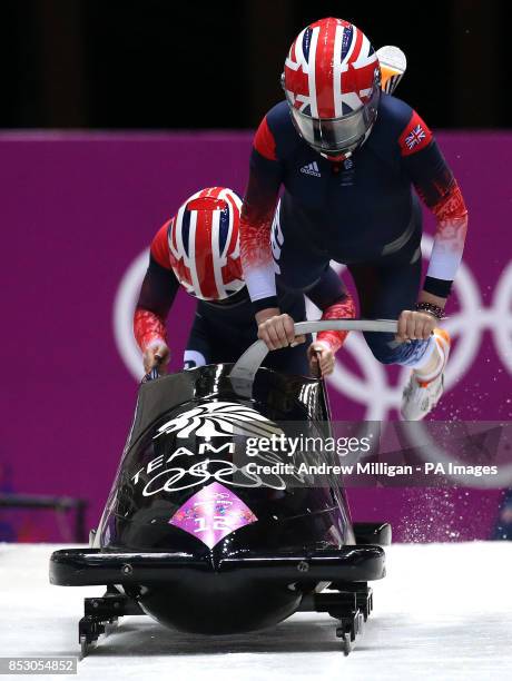 Great Britain's Paula Walker and Rebekah Wilson compete in heat 2 of the womans Bobsleigh at the Sliding Center Sanki during the 2014 Sochi Olympic...