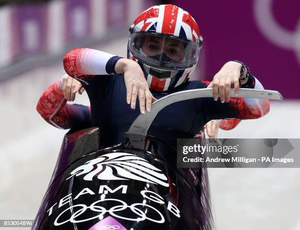 Great Britain's Paula Walker and Rebekah Wilson compete in heat 2 of the Woman's Bobsleigh at the Sanki Sliding Centre during the 2014 Sochi Olympic...