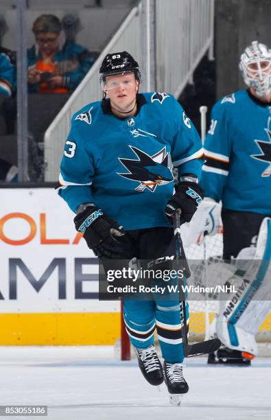 Julius Bergman of the San Jose Sharks skates against the Vegas Golden Knights at SAP Center on September 21, 2017 in San Jose, California.