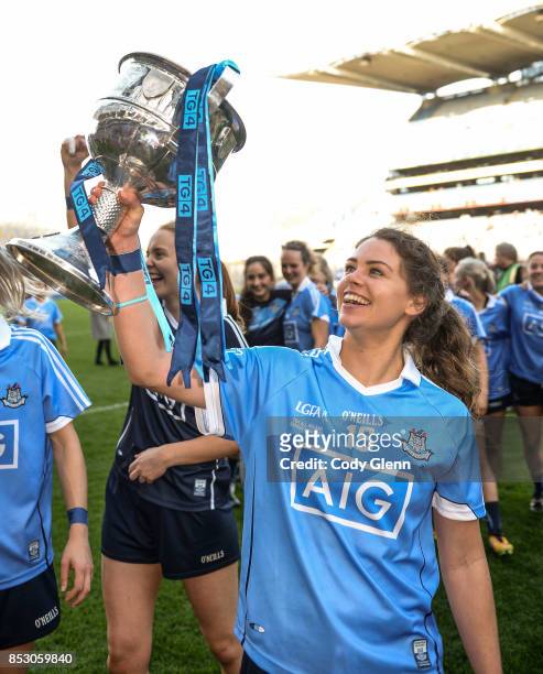 Dublin , Ireland - 24 September 2017; Noelle Healy of Dublin celebrates with the trophy following the TG4 Ladies Football All-Ireland Senior...