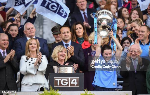 Dublin , Ireland - 24 September 2017; Sinéad Aherne of Dublin lifts the cup following the TG4 Ladies Football All-Ireland Senior Championship Final...