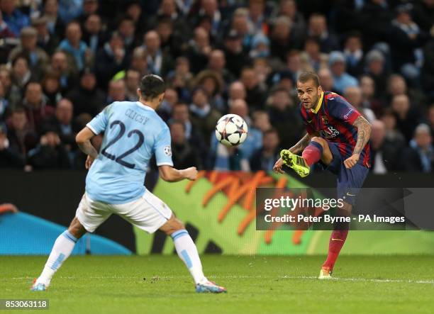 Barcelona's da Silva Dani Alves has a shot on goal