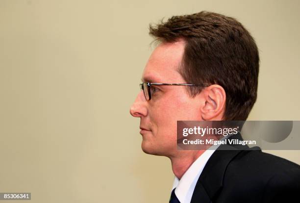 Helg Sgarbi looks on prior to his trial at the country court on March 9, 2009 in Munich, Germany. Sgarbi has been charged with blackmailing a string...