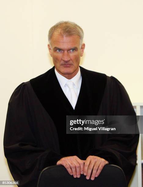 Judge Gilbert Wolf is pictured in court on March 9, 2009 in Munich, Germany. Helg Sgarbi has been charged with blackmailing a string of super-rich...