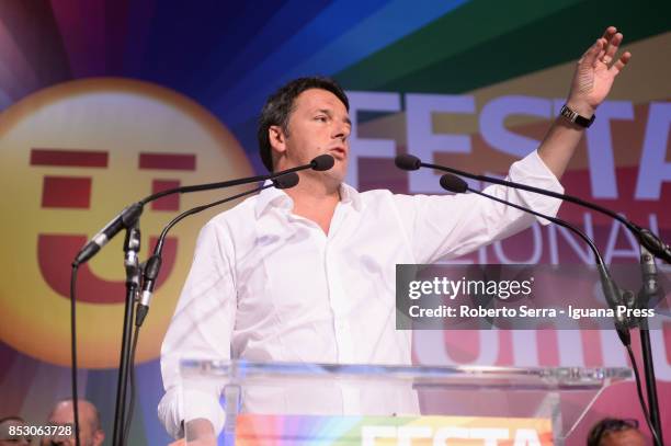 Matteo Renzi Secretary of the italian Democratic Party gives a speech at the nationale Festa dell'Unita' on September 24, 2017 in Bologna, Italy.