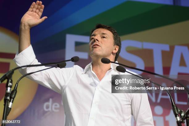 Matteo Renzi Secretary of the italian Democratic Party gives a speech at the nationale Festa dell'Unita' on September 24, 2017 in Bologna, Italy.