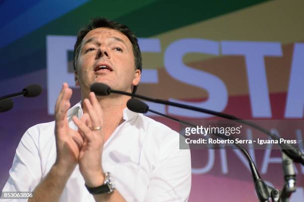 Matteo Renzi Secretary of the italian Democratic Party gives a speech at the nationale Festa dell'Unita' on September 24, 2017 in Bologna, Italy.