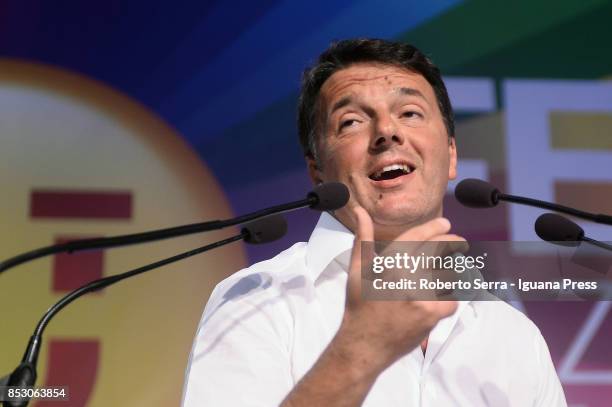 Matteo Renzi Secretary of the italian Democratic Party gives a speech at the nationale Festa dell'Unita' on September 24, 2017 in Bologna, Italy.