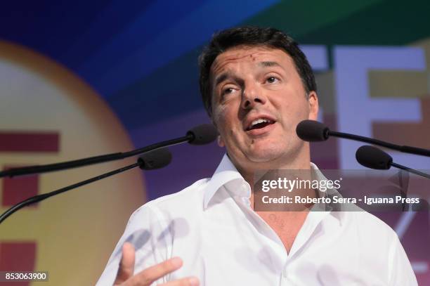 Matteo Renzi Secretary of the italian Democratic Party gives a speech at the nationale Festa dell'Unita' on September 24, 2017 in Bologna, Italy.