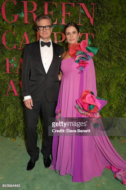 Colin Firth and Livia Firth attend the Green Carpet Fashion Awards, Italia, wearing Roberto Capucci for the Green Carpet Challenge at Teatro Alla...